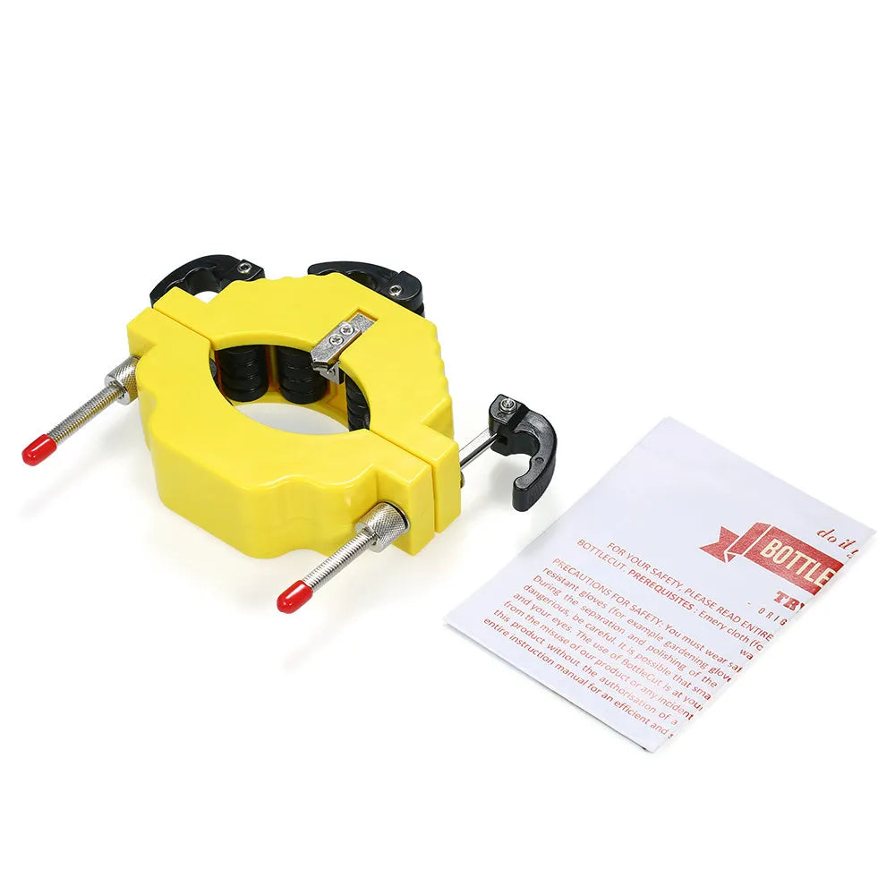 Yellow bottle cutter tool for cutting glass bottles from 50mm to 120mm diameter for DIY crafts
