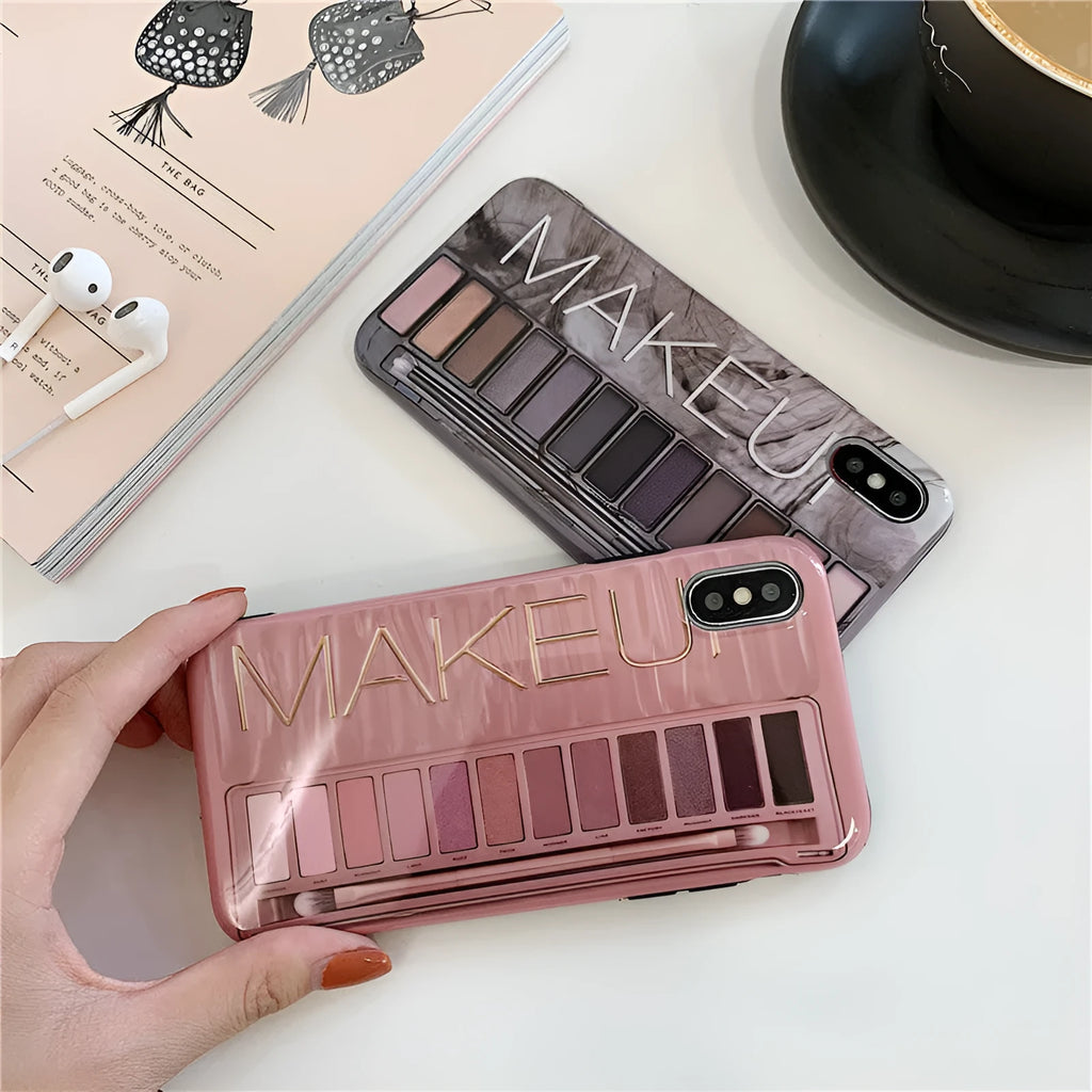 Silicone iPhone case with eye shadow design in flesh and grey colours.