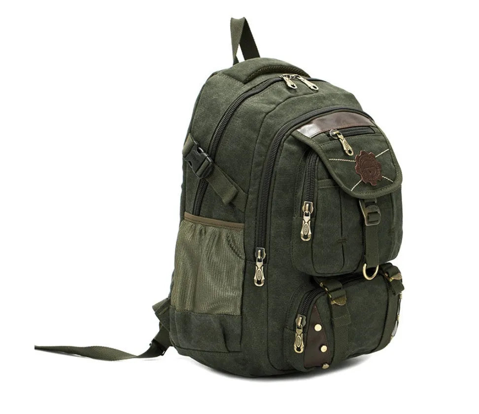 Canvas large 20-35L computer backpack with air cushion straps, black colour, square vertical section