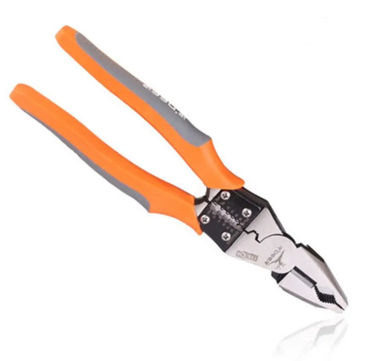 Orange multi-function wire cutter pliers with PVC handles and chrome steel jaws