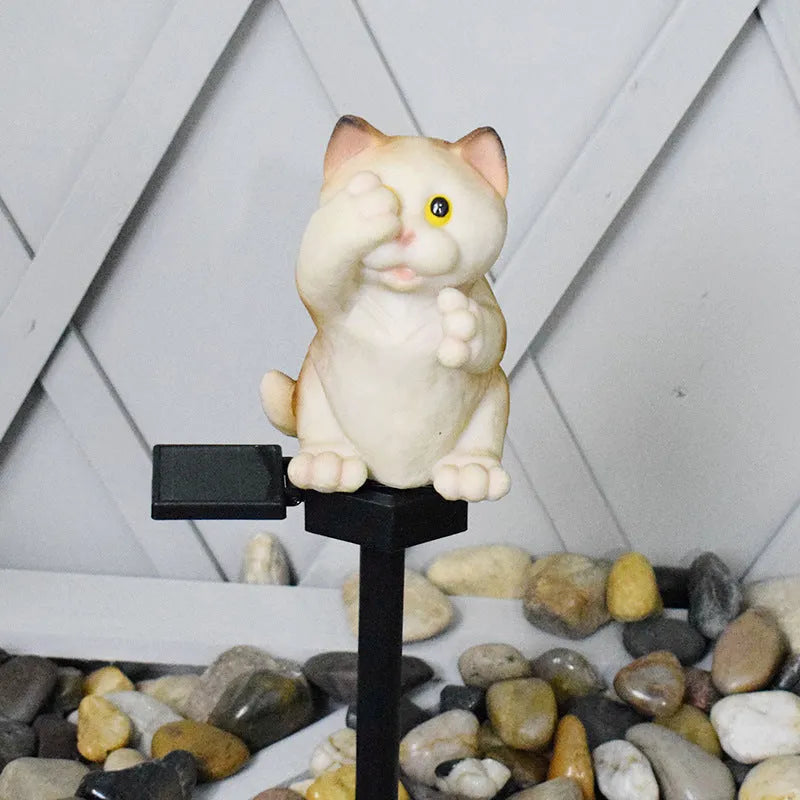 Brown resin cat solar lawn light for outdoor garden decoration