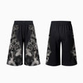 Printed loose trousers set with hoodie and seven-inch pants in polyester streetwear