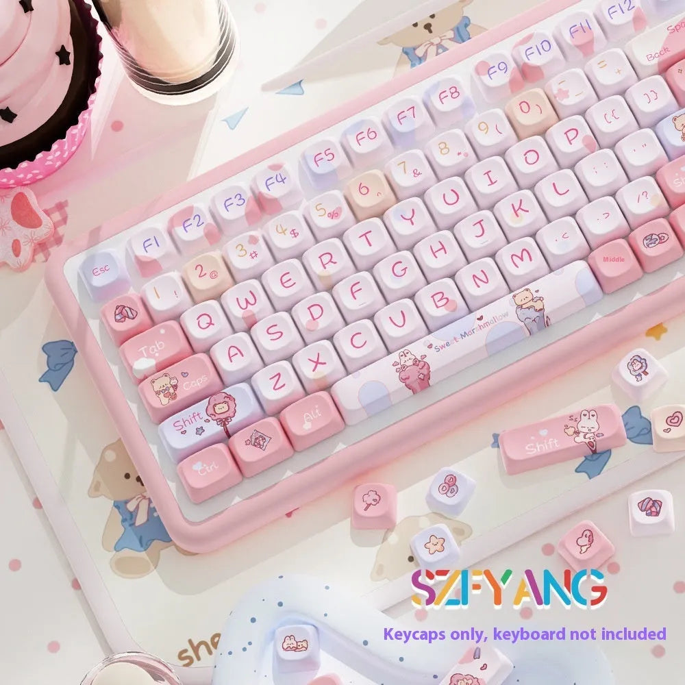Sweet Cotton Candy pastel pink blue white mechanical keyboard keycap set with 112 or 120 key options