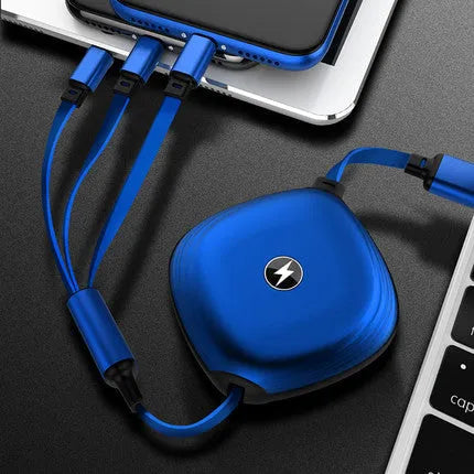 3-in-1 telescopic charging cable extended to 120cm with split connectors and titanium alloy interfaces