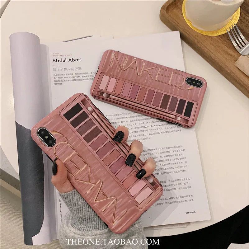 Silicone iPhone case with eye shadow design in flesh and grey colours.
