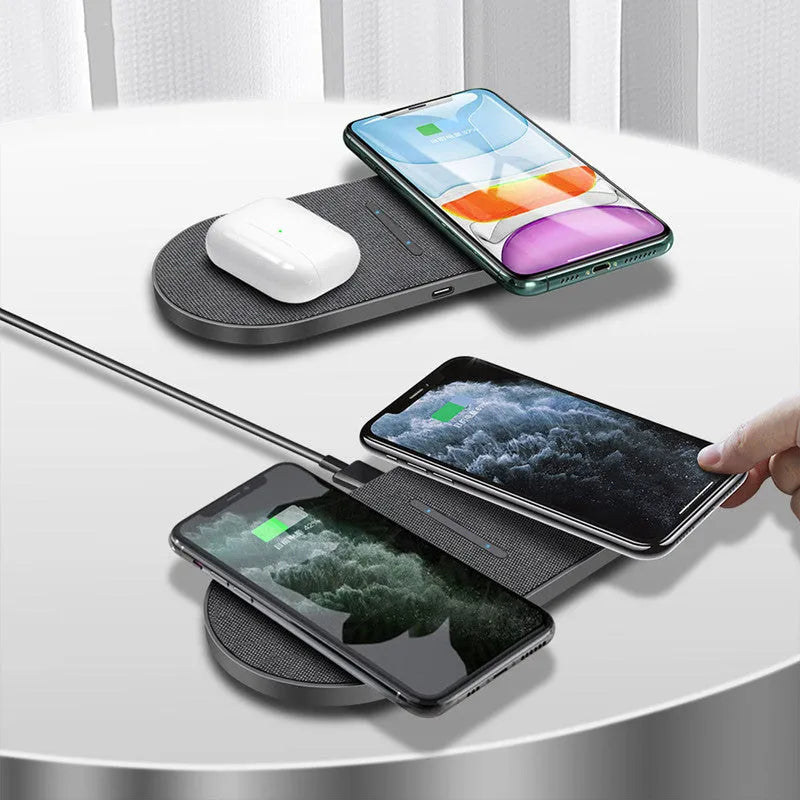 Black wireless charger pair with dual 10W charging pads and USB-C connection