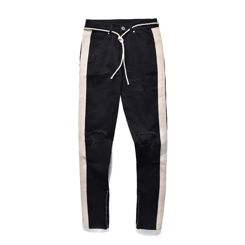 Men's ripped jeans pre-distressed cotton denim skinny fit black colour