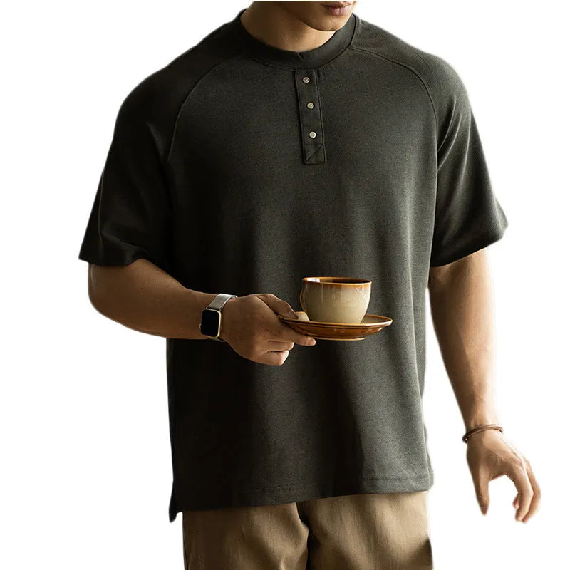 Breathable terry texture pullover top with raglan sleeves in casual loose fit style