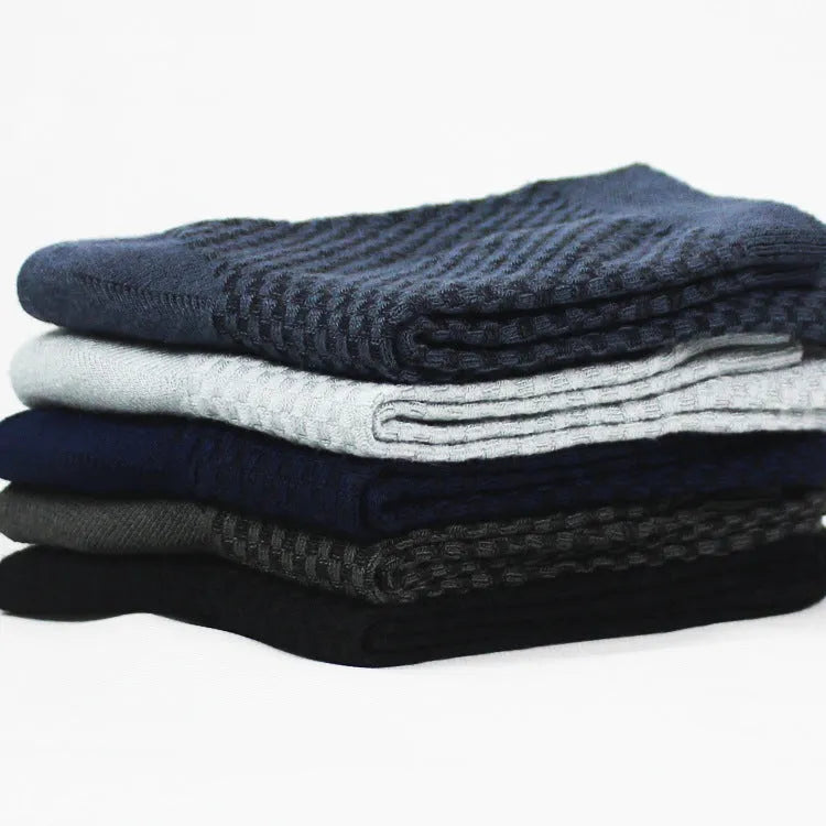 Men's bamboo fibre business socks in five neutral colours showing small square pattern