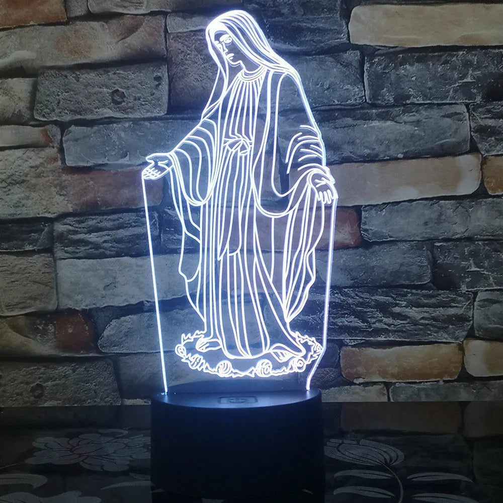 3D LED night light showing laser-engraved acrylic creating dual ring patterns with colourful illumination