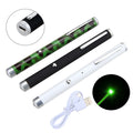 Green laser pointer pen in black, camouflage, or white with a 5mW output and durable construction