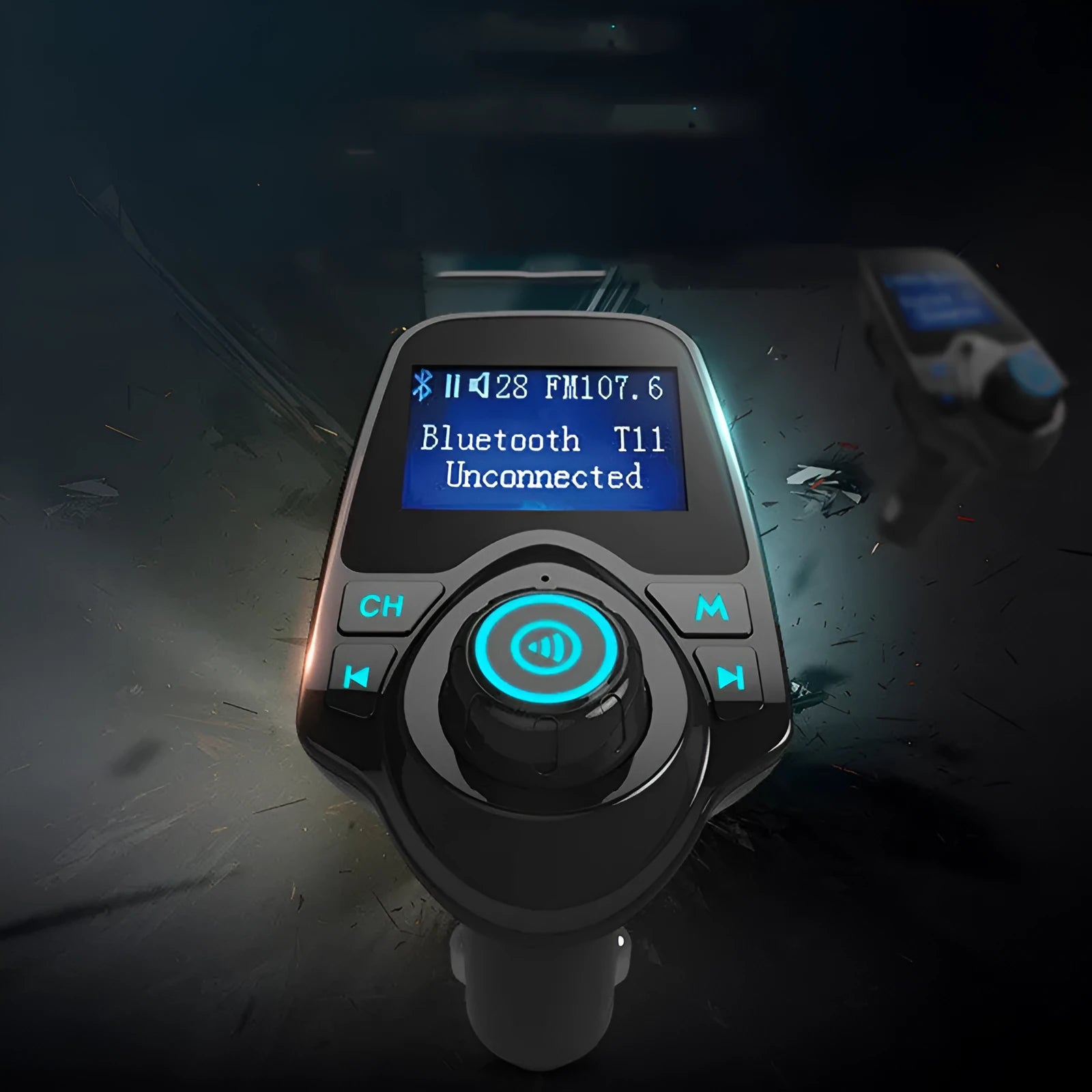 Black G7 Bluetooth car FM transmitter with hands-free calling and USB charging port