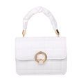 Small square PU messenger bag with embroidery thread detail, solid colour, crossbody style