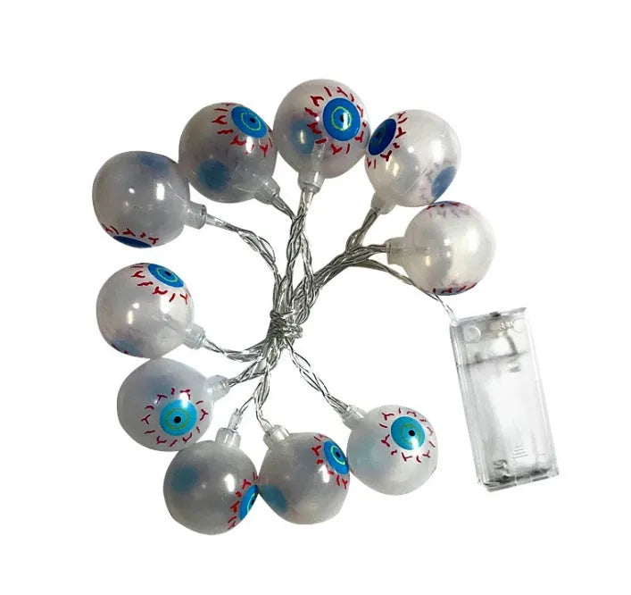 Halloween LED string lights with pumpkin, ghost, bat and spider pendants on a 1.2 metre battery-powered string