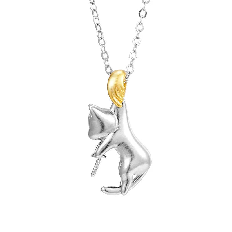 925 sterling silver clavicle chain with cat charm and electroplated finish in D3247 colour