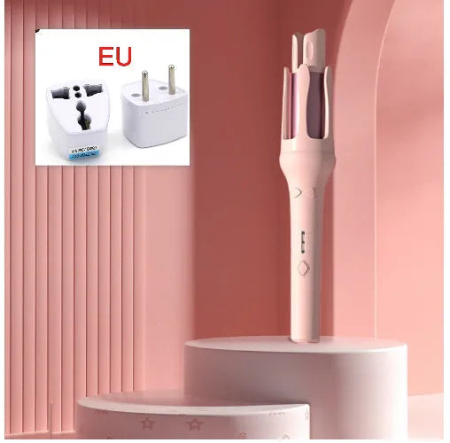 Automatic hair curler with 32mm ceramic barrel in white and pink colour with international power adapters