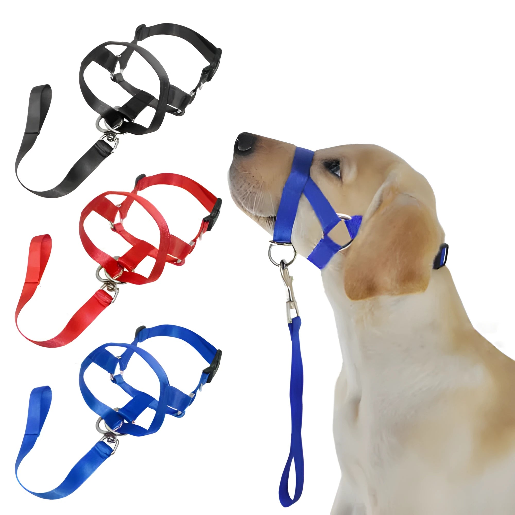 Adjustable nylon dog muzzle cover in black with cloth body and strap