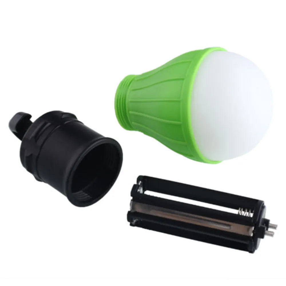 Blue portable LED camping lantern with hanging hook, showing compact size and three light mode buttons.