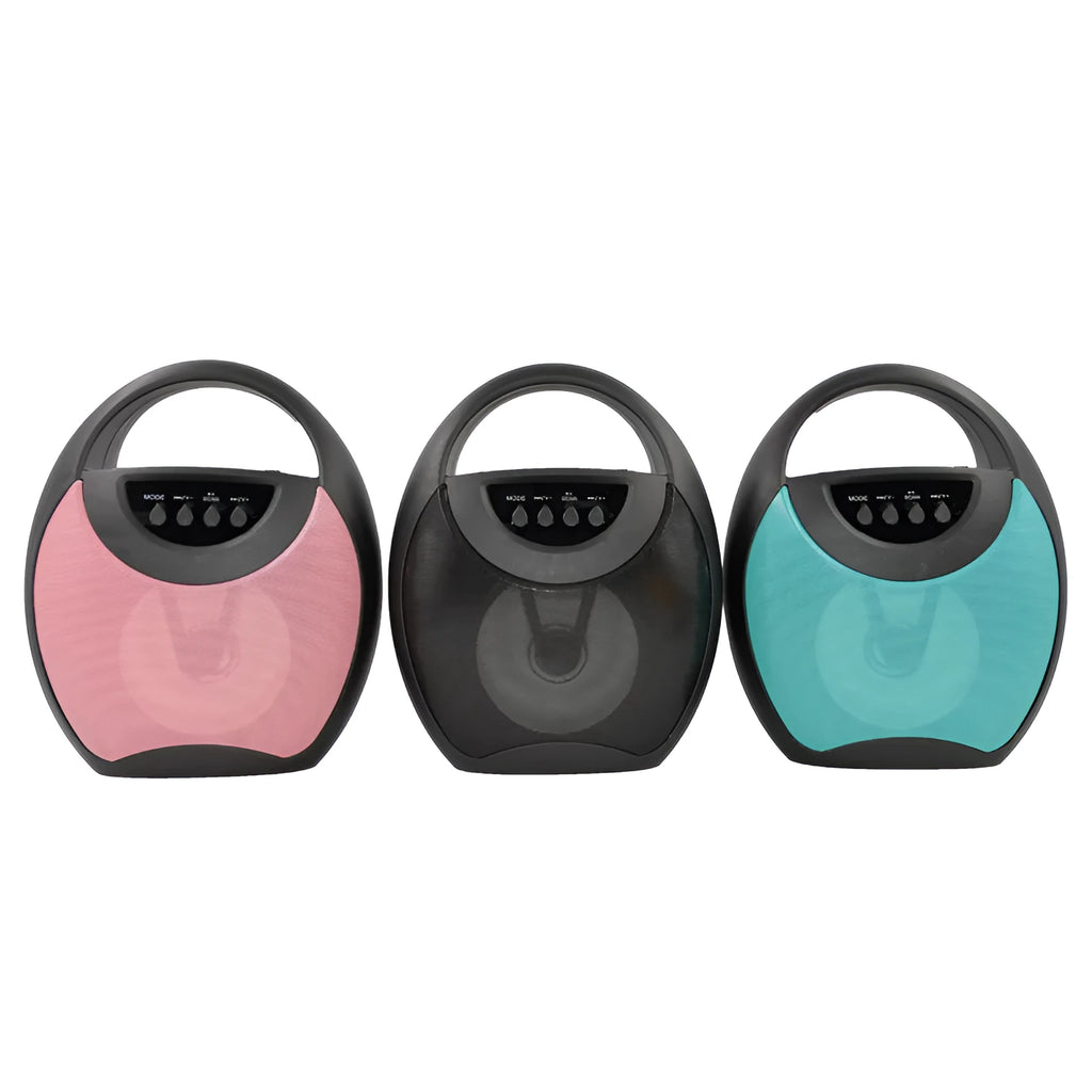 Portable Bluetooth speaker in black, blue or pink colour with USB and card slots
