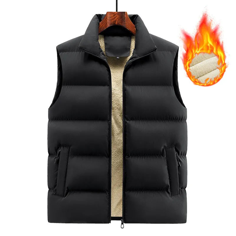Men's striped polyester vest in black dark blue or red for autumn winter warmth