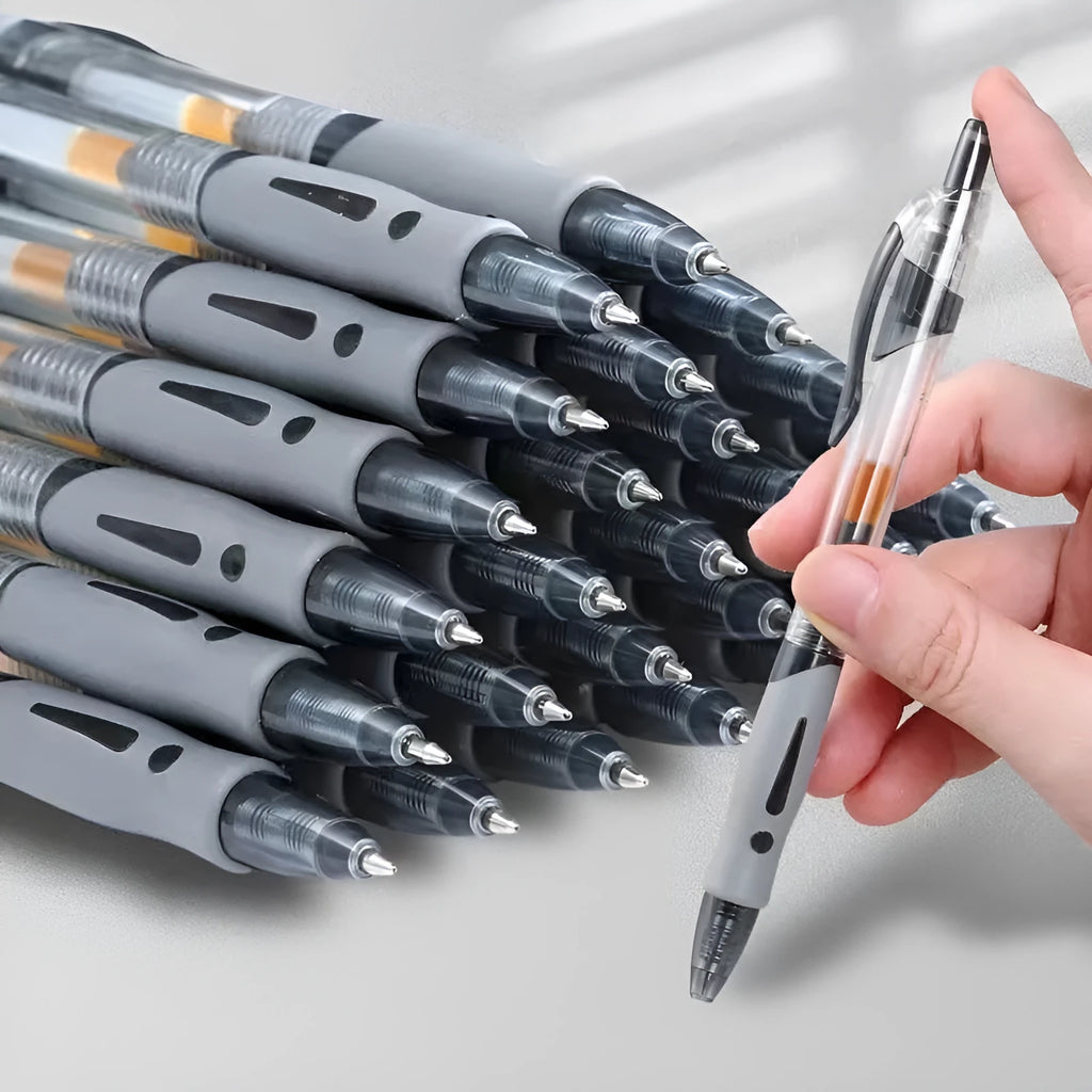 A single black, blue, or red plastic gel pen with a 0.5mm fine tip.