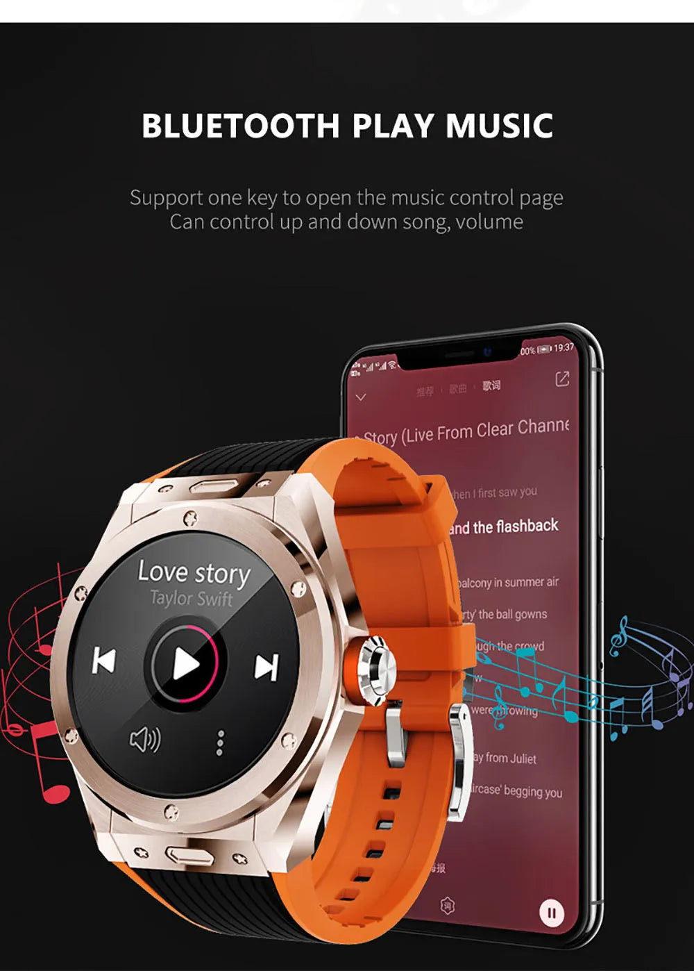 Black mv58 smart watch with silicone strap showing heart rate and fitness data on its screen
