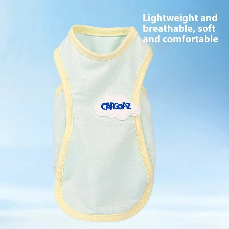 Polyester cat summer vest in grass green colour showing sports style design and lightweight construction