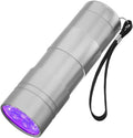 Black aluminium UV flashlight with purple LED for detecting stains and pests.