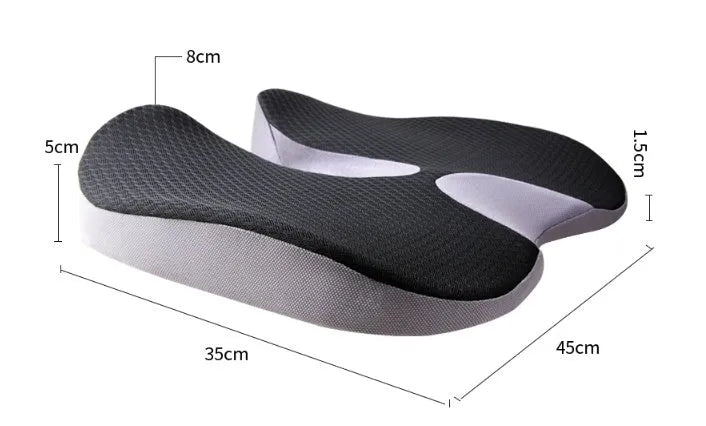 Curved memory foam seat cushion in beige with bevel design for tailbone support