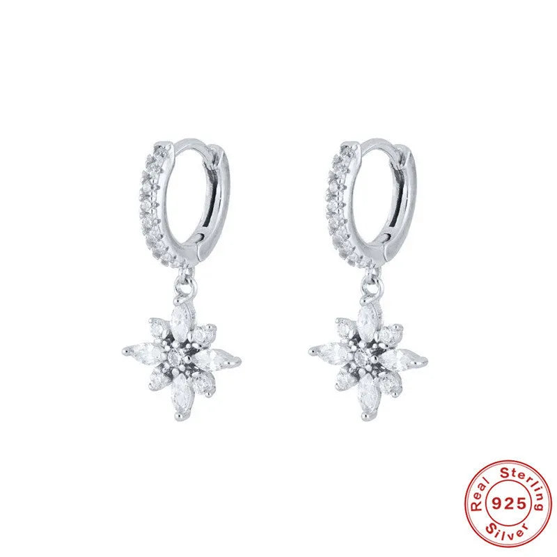 S925 sterling silver snowflake pendant earrings with geometric design and gemstone detailing