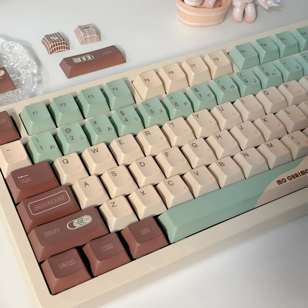 Matcha theme mechanical keyboard keycaps set with cross satellite shafts and five-sided sublimation printing