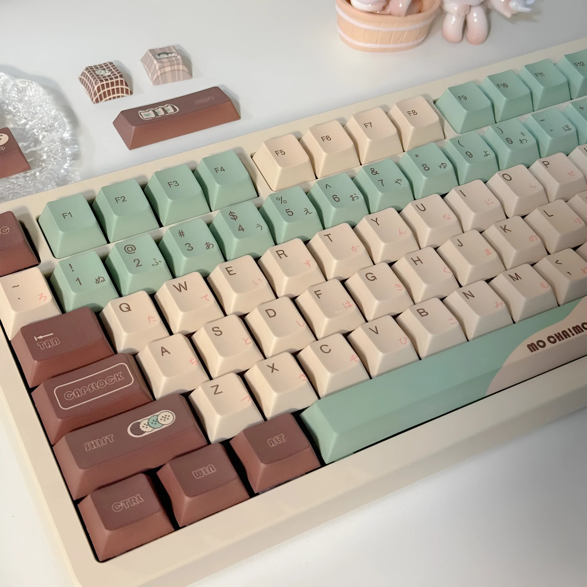Matcha theme mechanical keyboard keycaps set with cross satellite shafts and five-sided sublimation printing