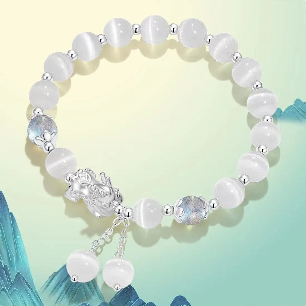 Natural black agate and grey opal couple bracelets with 10mm wave-shaped beads