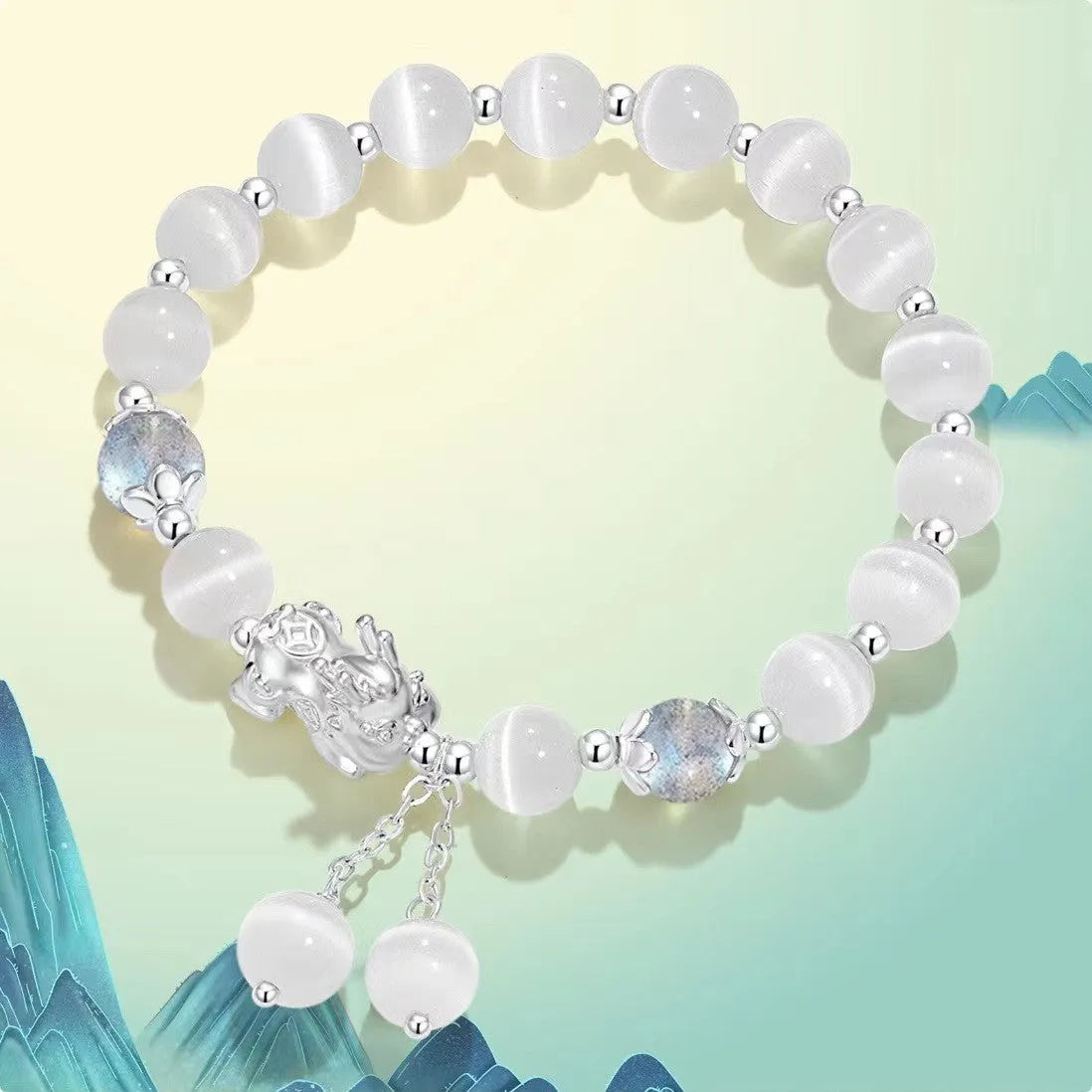 Natural black agate and grey opal couple bracelets with 10mm wave-shaped beads