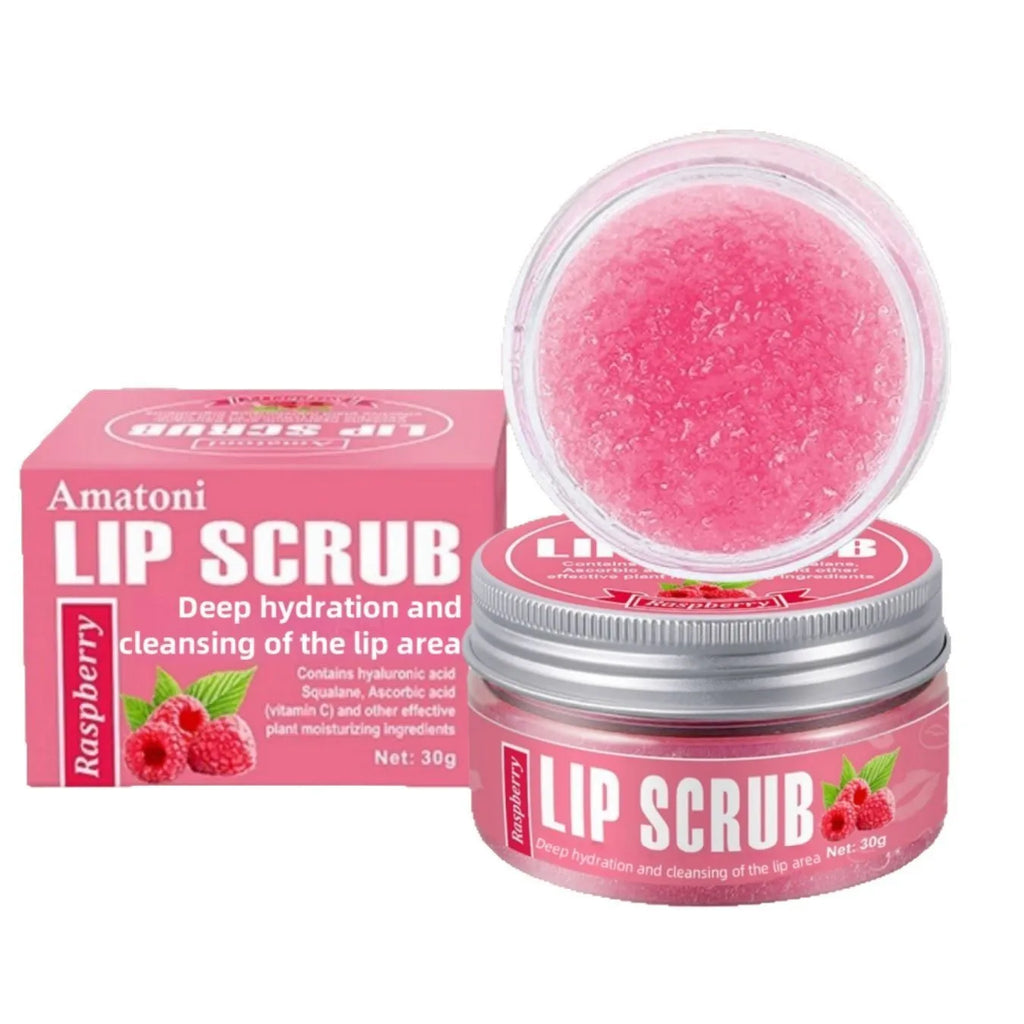 Lip scrub cream jar in fruit flavours: coconut, raspberry, vanilla, watermelon, 30g