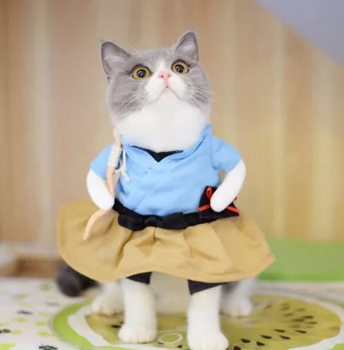Cat cosplay costume uniform suit in size S M L XL with neck and bust measurements for cats