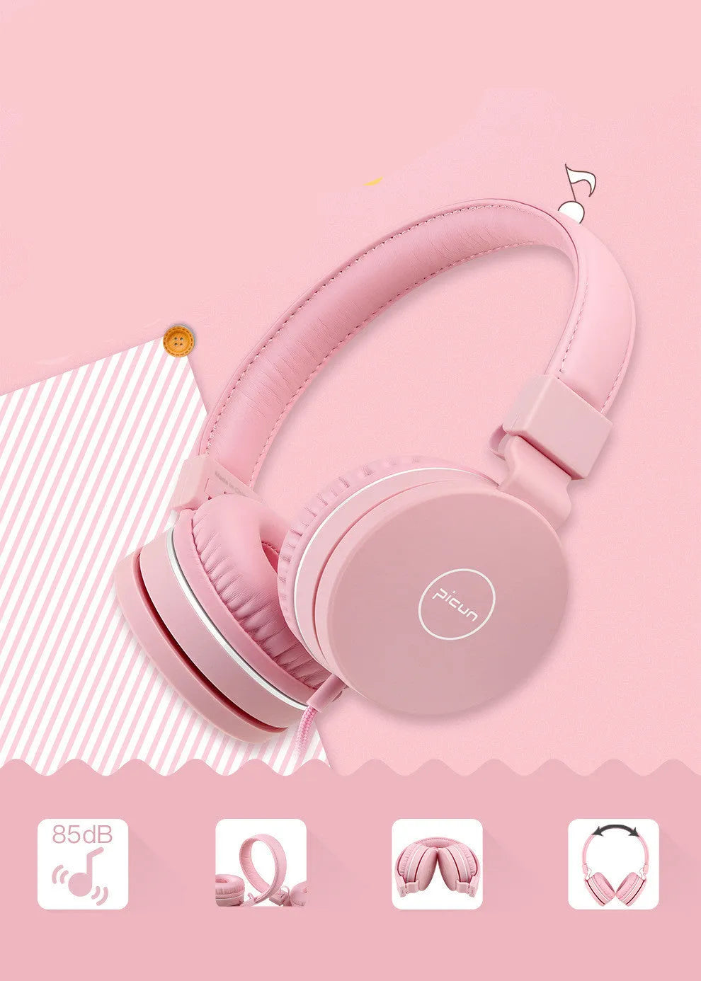 Bengoo C30 wired over-ear headphones in mint green with a braided cable and 3.5mm plug.