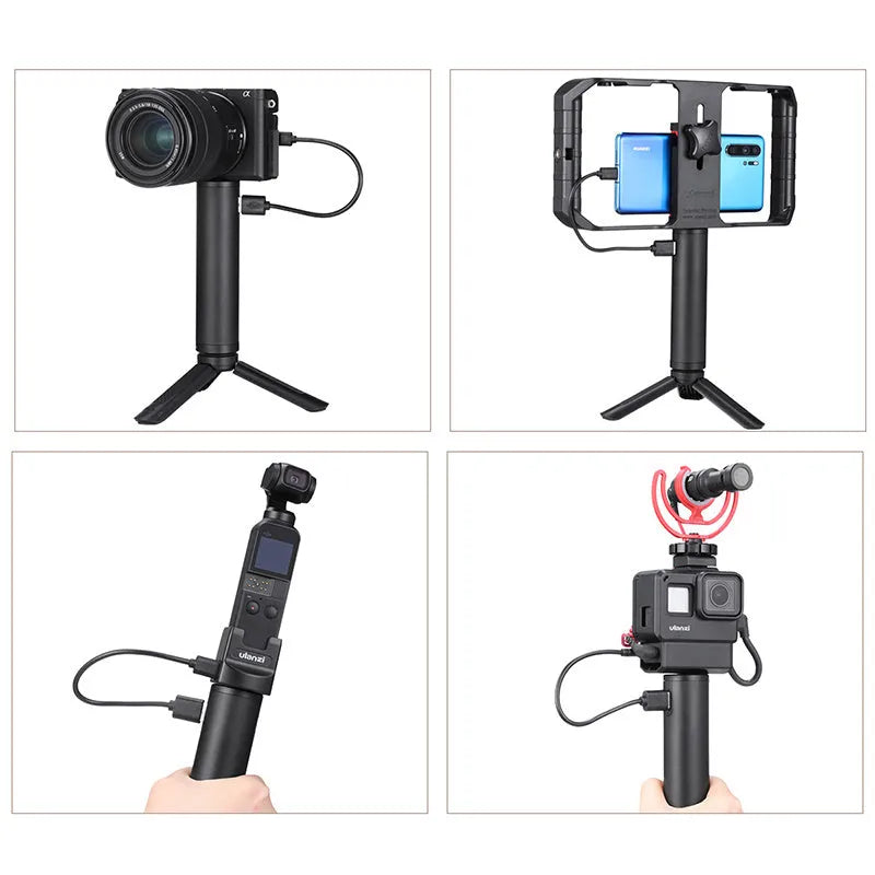 Black aluminium alloy portable power bank with a carry handle and strap, showing compact size