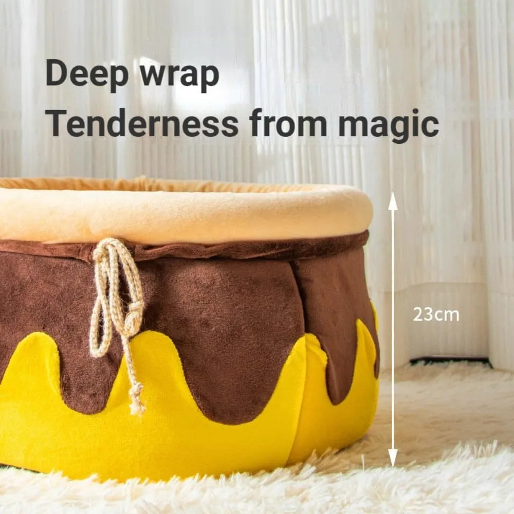 Honey pot shaped cat sofa bed with magic wand design in pink or yellow colour