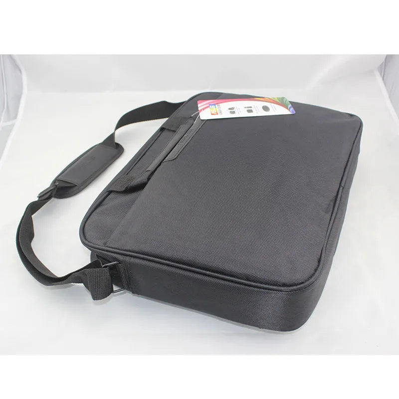 Large black nylon shoulder bag for 15.6 inch laptop, plain finish with zipper and handle