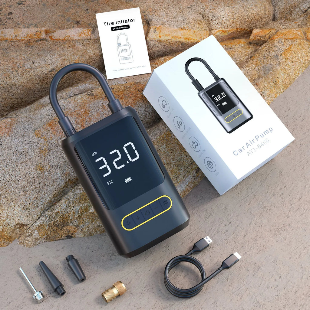 Handheld wireless charging digital display vehicle air pump with accessories