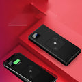 Alloy shell mobile power bank charger with LCD display, shown in black, silver, red, and blue colour options.