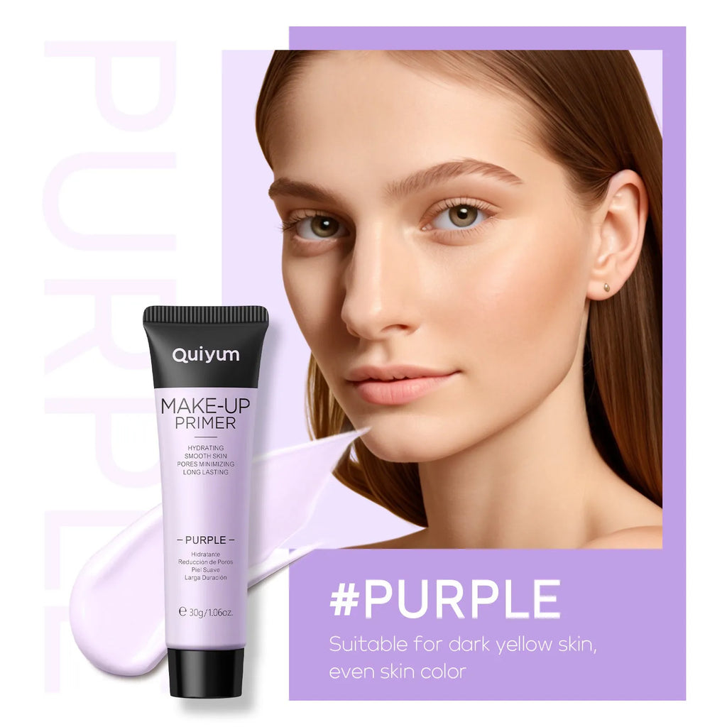 Colour-correcting makeup primer base cream in purple, pink, and green shades, 30g
