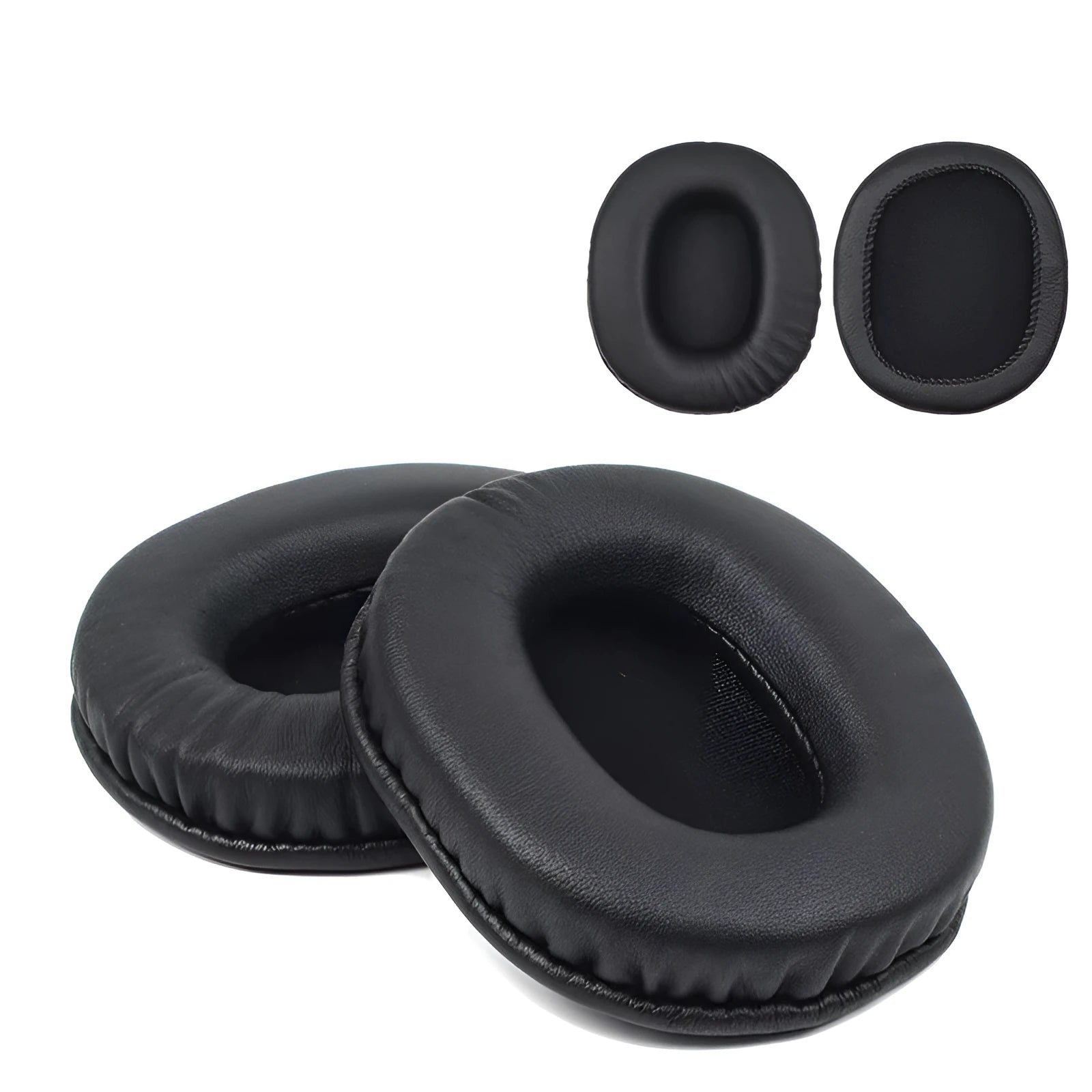 Black PU leather replacement headphone covers for Sony MDR-1R model, shown as a pair.