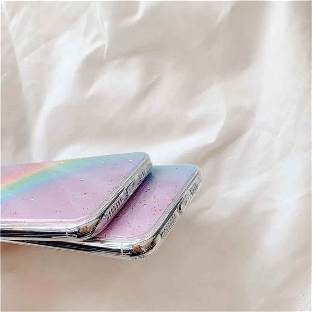 Gradient rainbow TPU protective phone case with stripe pattern for iPhone models