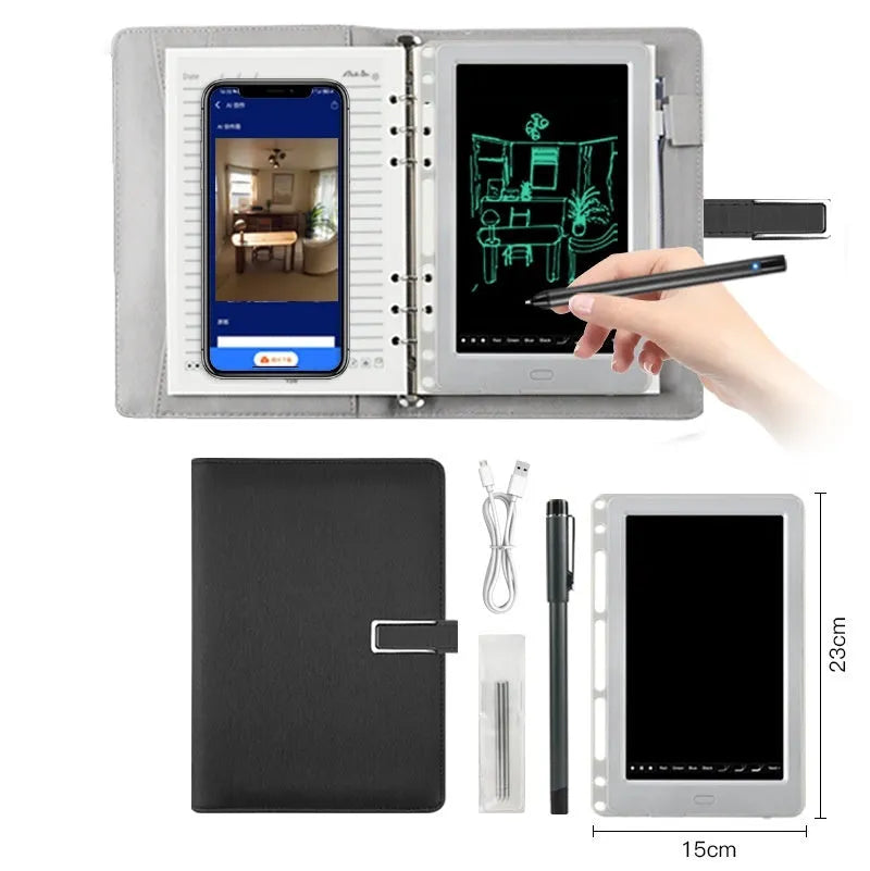 85-inch Master Software electronic writing pad with stitching appearance in blue, showing smart pen.