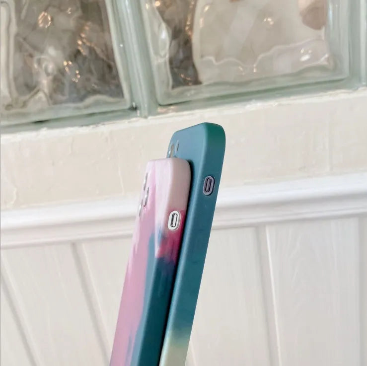 Soft silicone iPhone case with abstract gradient oil painting geometric pattern design