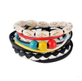 Hand-woven leather bracelet with wooden beads and adjustable design for vintage punk style
