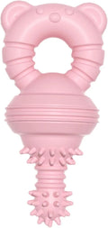 Blue molar-shaped rubber dog chew toy with textured concave-convex surface for teeth cleaning