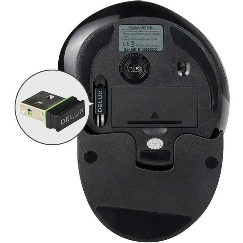 M 618 wireless vertical ergonomic computer mouse in black or white with DPI switch